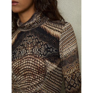 REISS NAOMI Snake Print Roll Neck Top